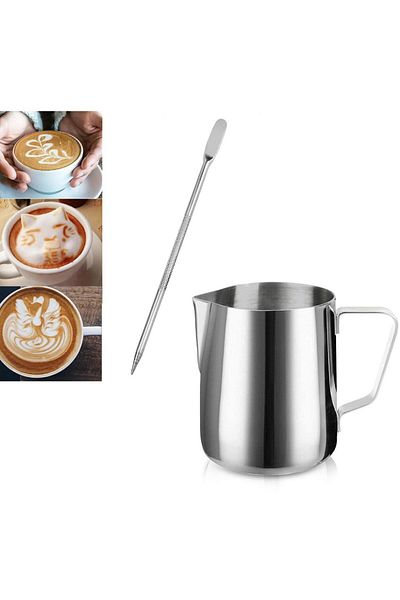 adin tasarım Latte Set 2 Pieces Milk Pot 500 ml + Latte Art Pen Stick Milk Foaming Latte Pot Latte Art Stick