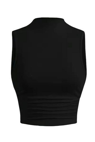 GULDESIGN Navy Blue Lycra Women's Tank Top - Turtleneck, Throat, Sleeveless