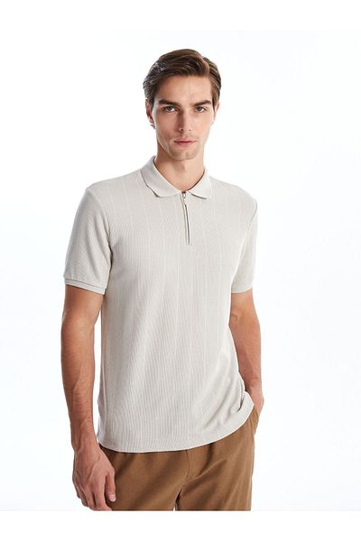 LC Waikiki Strukturiertes Kurzarm-T-Shirt mit Polokragen für Herren
