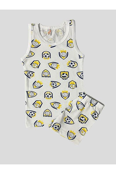 elmas kids Boy's Cotton Football Patterned Yellow Navy Blue Colored Athlete Boxer Set