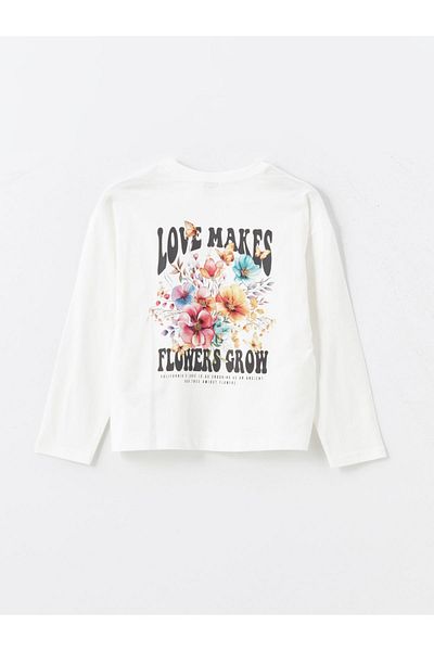 LC Waikiki Long Sleeve Printed Girl's T-Shirt - Crew Neck