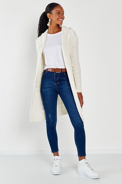 Hopoi Women's Knitted Patterned Hooded Cardigan
