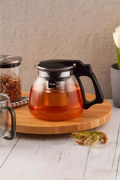 PerottiHome Luca Süzgeçli Siyah Kulplu Cam Çaycı Demliği 700 ml