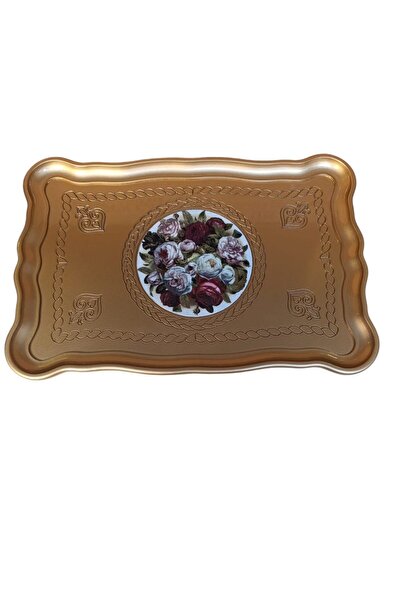 Kosova 00100 BÜYÜK GÜL AĞAÇ TEPSİ (GOLD) 50*33 CM