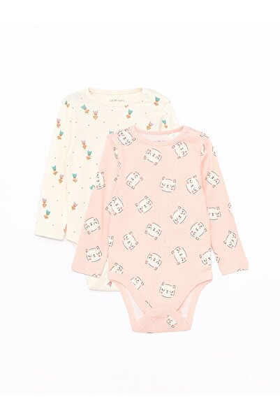 LC Waikiki Bisiklet Yaka Baskılı Kız Bebek Çıtçıtlı Body 2'li