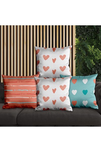 EJOYA 45cm Heart Design 4-piece Pillow and Throw Pillow Set - 113684