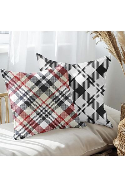 EJOYA 45cm Plaid Design 2-piece Pillow and Throw Pillow Cover - 113417
