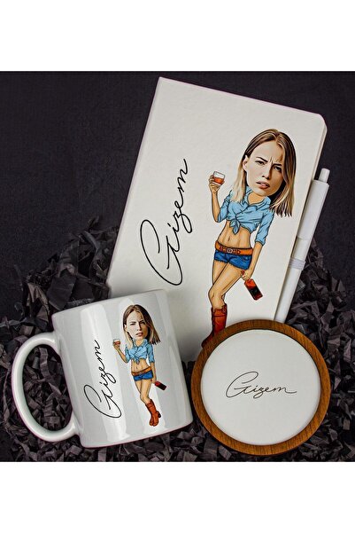 EJOYA Kişiye Özel Karikatür Tasarım Defter Kalem Kupa Ve Bardak Altlığı 96156