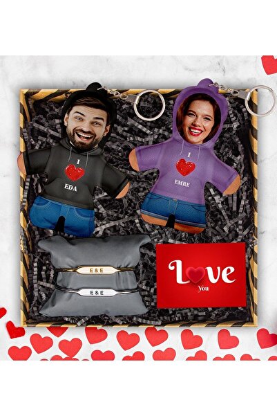 EJOYA Sevgiliye Özel Fotoğraflı Peluş Anahtarlık & Bileklik Hediye Kutusu 113055