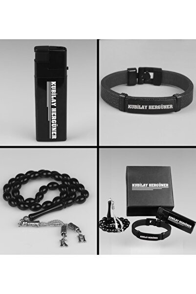 Genel Markalar Kişiye Özel Kutusunda Deri Bileklik Çakmak Ve Tesbih Hediye Se...