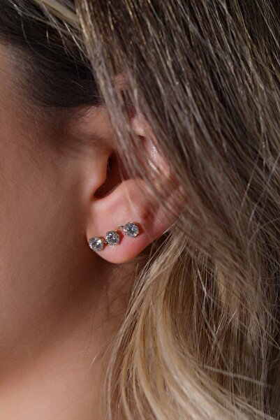 MOOM MÜCEVHERAT Kadın Tek Taş Sarmaşık Küpe 14 Ayar Altın