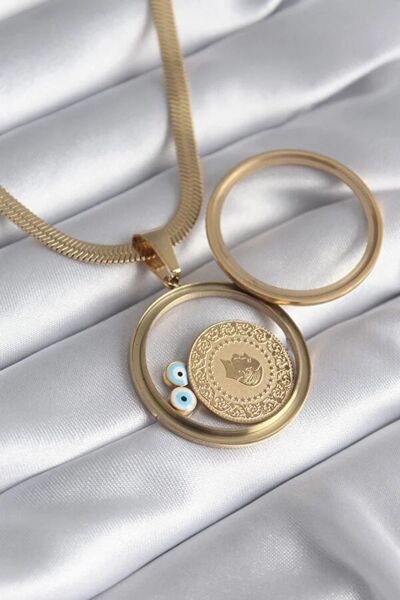 Herşey Nota Çelik Gold Renk İtalyan Zincir Figür Açılabilir Fanus Model Kadın...