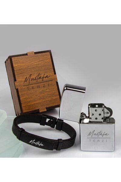 EJOYA Kişiye Özel Zippo Model Çakmak Ve Deri Erkek Bileklik 107006