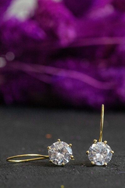 MOOM MÜCEVHERAT Kadın Tek Taş Sallantılı Küpe 14 Ayar Altın