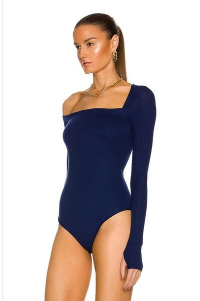 Zagrep Women's Navy Blue Finger Slip L Model Silk Jersey Bodysuit