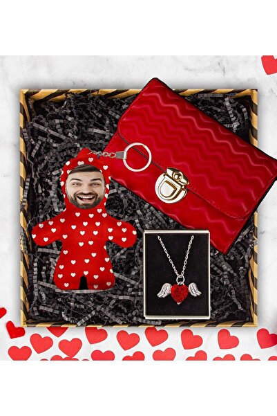 EJOYA Sevgiliye Özel Fotoğraflı Peluş Anahtarlık & Kristal Taşlı Kolye & Cüzd...