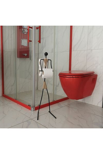 MET&LIFE Black Metal Toilet Roll Holder with Woman Figure