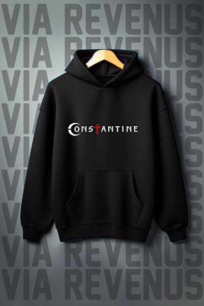 Vordevia طباعة كونستانتين - سويت شيرت بغطاء للرأس كبير الحجم، جيب الكنغر، 3 خيوط