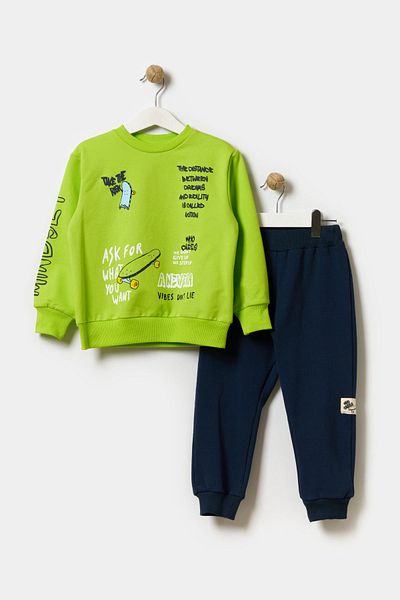 Minipodyum Boy's 2 Thread Raised Cotton Skateboard Oversize Tracksuit Set