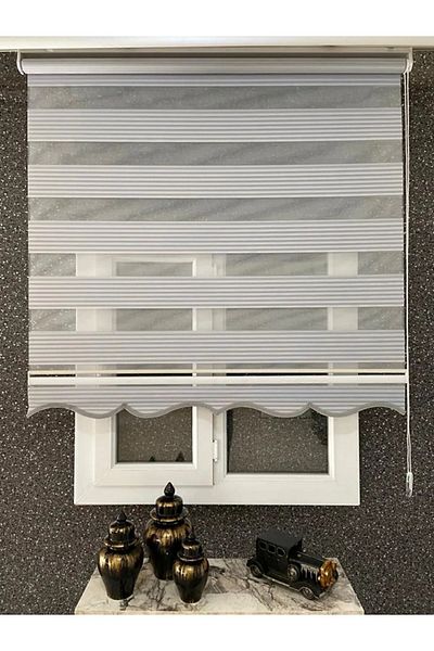 NetworkAvm Gray Zebra Patterned Large Pleated Curtain - Sectional Aluminum Case and Metal Leg