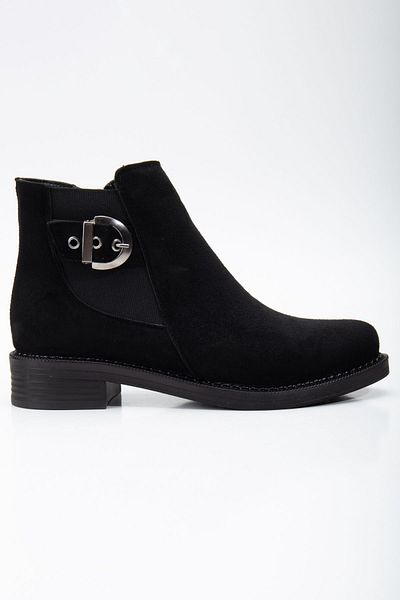 Tonny Black Μαύρες σουέτ κοντές μπότες με τακούνι - Thermo Sole, Πλαϊνή ελαστική πόρπη