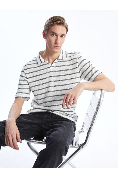 LC Waikiki Gestreiftes Herren-T-Shirt mit Polokragen – kurze Ärmel