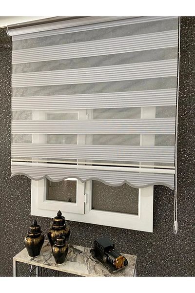 NetworkAvm Gray Zebra Patterned Large Pleated Curtain - Sectional Aluminum Case and Metal Leg
