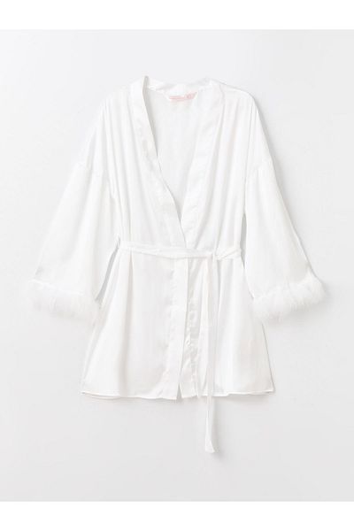 LC Waikiki Satin-Morgenmantel für Damen – Schalkragen, einfarbig, lange Ärmel