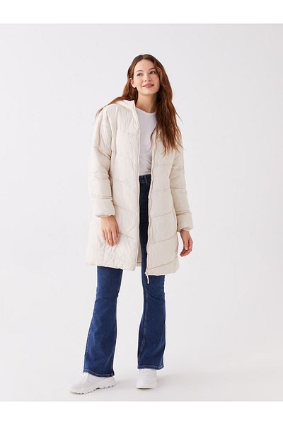 LC Waikiki Vzorovaná dámská bunda Puffer s kapucí