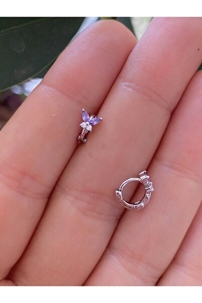 Arescollection Cerrahi çelik mor zirkon taşlı kelebek halka tragus rook helix...