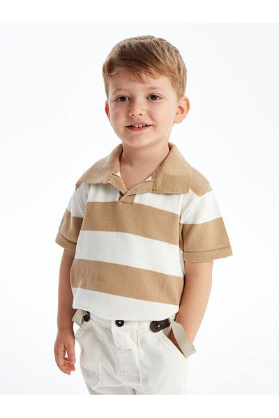 LC Waikiki Striped Polo Collar Sweater for Baby Boy - Short Sleeve