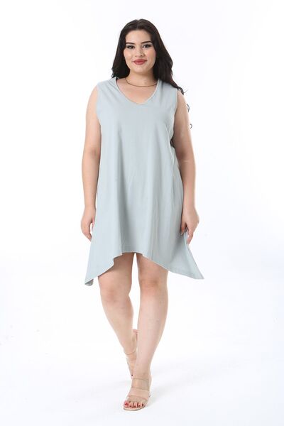 Şans Πράσινο βαμβακερό αμάνικο τουνίκ με λαιμόκοψη V - Γυναικείο Μεγάλο Μέγεθος 65n38226