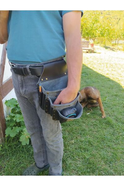 RİVET Genuine Leather Nail Apron with Double Stitching and Rivets on the Waist
