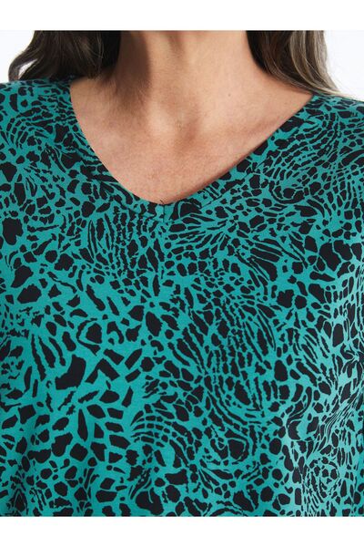 LC Waikiki Long Sleeve V-Neck Patterned Women's T-Shirt