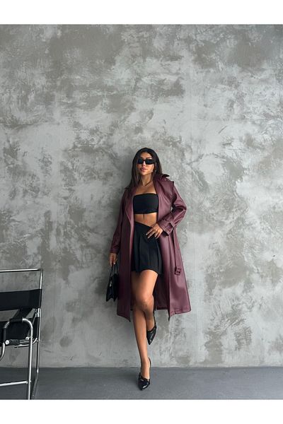 Zaya Collection Leather Trench Coat - Tied and Belted