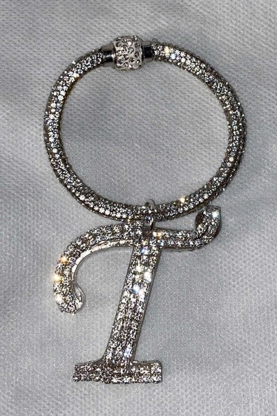 Arabasına Aşıklar Kulubü Stone Bracelet Keychain with Letter t