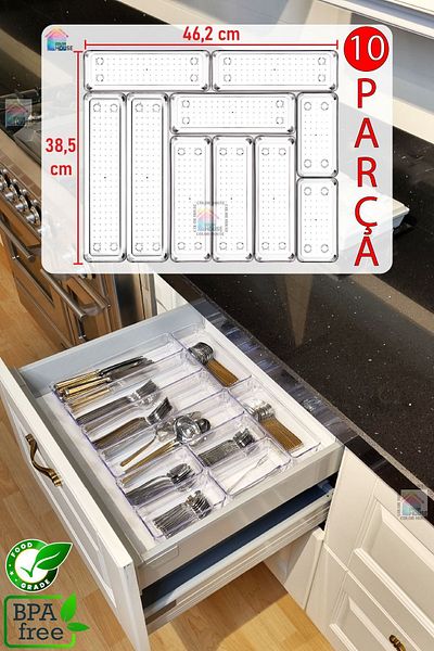 color house Σετ 10 - Modular Spoon Holder και διαφανές συρτάρι Οργανωτής ψυγείου κουζίνας