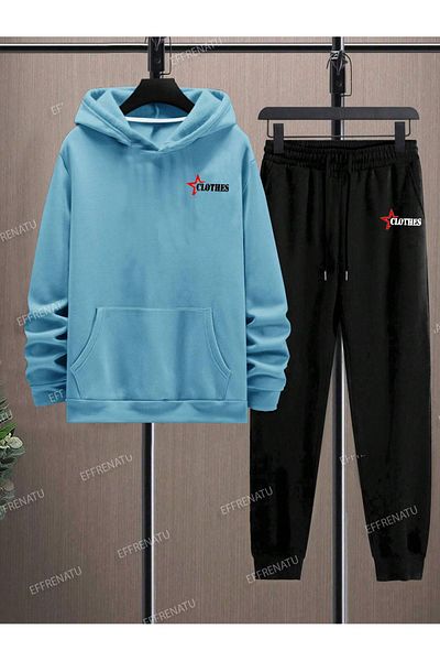 EFFRENATU Ανδρικό Σετ Φούτερ Oversize Fleece - Τριών Κλωστών με στάμπα