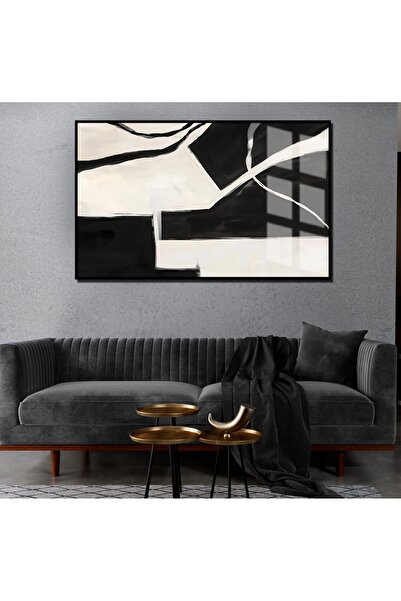 Harikabirev HARİKABİREV | FORMĂ ABSTRACTĂ ANTRACIT GREY-NEGRU-CREMĂ 1 | TABLA DE STICLA TEMPLATA CU CADRU ORIZONTAL