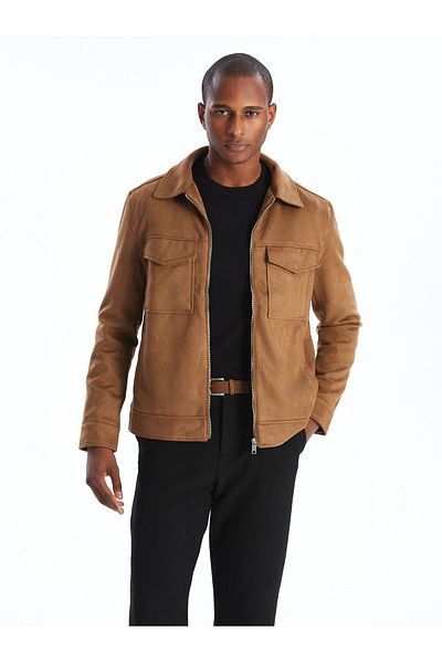 LC Waikiki Palton bărbătesc din piele intoarsa - guler cămașă, slim fit