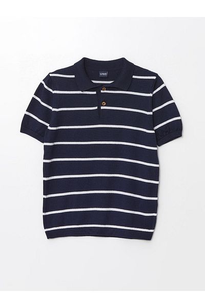 LC Waikiki Gestreifter Strickpullover mit Polokragen für Jungen – kurze Ärmel