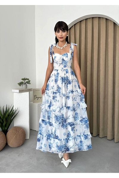 Afiş Butik Φόρεμα με λουλούδια λευκό σιφόν - με φόδρα