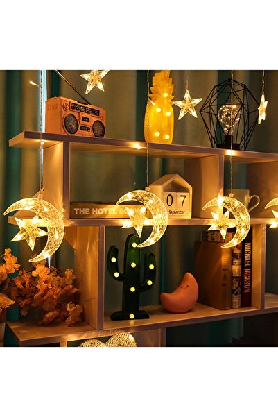 rkm store Ay Yıldız PerdeLed 8 Modlu Hilal Yıldız Figürlü Fişli Eklemeli GünIşığı Dekoratif Ramazan Aydınlatma