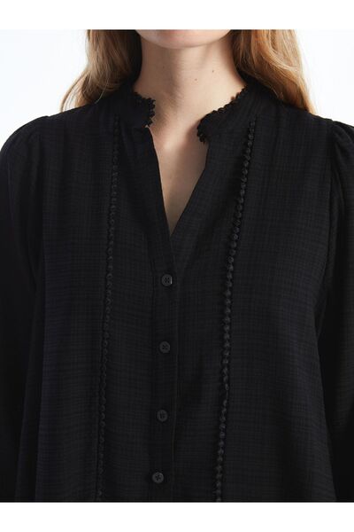 LC Waikiki Dámské košilové šaty s vyšívaným límcem s dlouhým rukávem