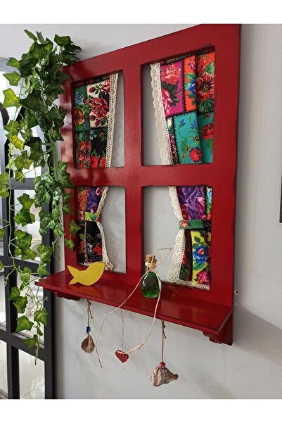 Umut Atölye Kırmızı Dekoratif Pencere 62&46 cm
