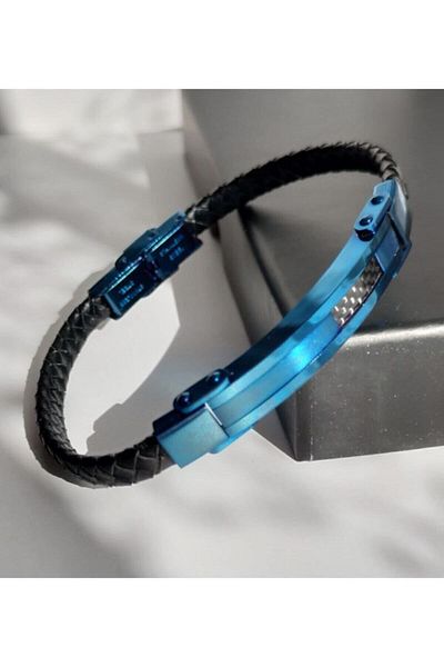 TAKIMAKI Trendy Men's Steel Bracelet - Leather Cord, Adjustable on the Back