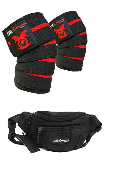 Dex Supports Fitness Sports Knee Pad and Knee Wraps Bandage - Waist Shoulder Bag 2 Pack