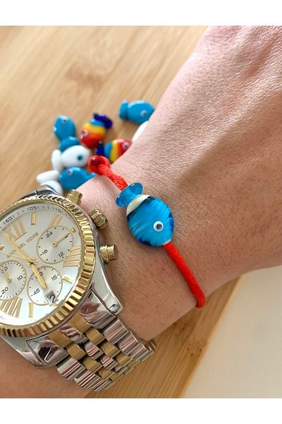 Atelier Çağla Blue Fish Bracelet with Murano Glass Beads