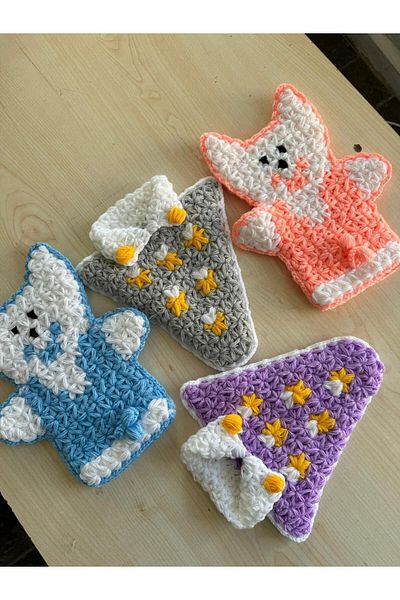 TUTUYA TEXTIL 4 Pieces Mixed Color All Trend Hand Knitted