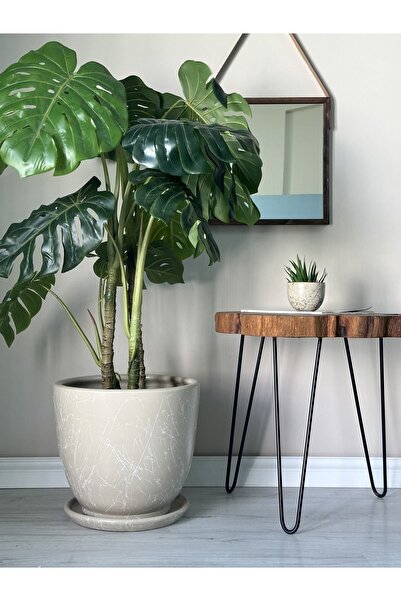 odka 40litre Klasik Saksı Tabaklı 40cmx40cm Taş Mermer Desenli